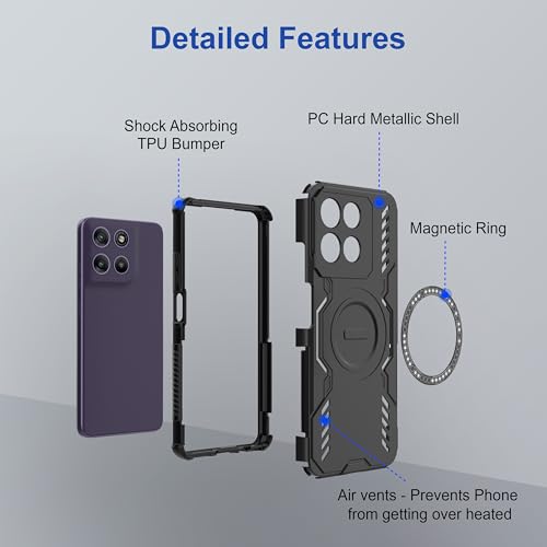 Image of Zapcase Back Case Cover for Motorola G67 Power 5G | Magnetic Case with Built-in Metal Ring | Supports MagSafe Charger, Wallet & Car Mount | Shockproof Hybrid PC + TPU | Black