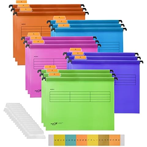 Hiziwimi 15PC PVC Filing Cabinet A4 Suspension Files with Tabs and Inserts for Office School Desktop File Storage, File Classification File Folder (Mixed Color) Cover
