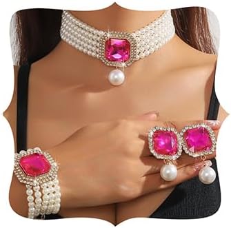 Fashion Bride Silver Black Green Bridal Layered Rhinestone Crystal 1920s Faux Pearls Necklace Earrings Bracelet Set Crystal Wedding Jewelry Set Rose Red Square Choker Necklace for Women Fashion Bride Silver Black Green Bridal Layered Rhinestone Crystal 1920s Faux Pearls Necklace Earrings Bracelet Set Crystal Wedding Jewelry Set Rose Red Square Choker Necklace for Women