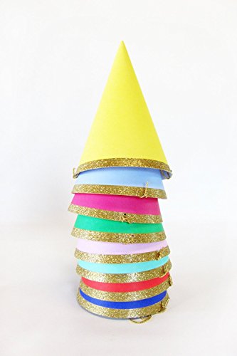 Meri Meri Multi-Color Cone Small Party Hats with Glitter Border -- Set of 8 Small Hats