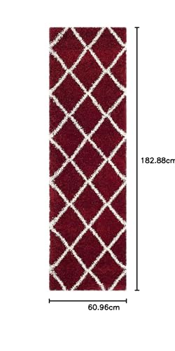 Image of Super Ultra Modern Soft Shaggy Handcrafted Anti-Skid Silk Touch Carpet, Size 2x6 Feet, Color REDD & Ivory 1