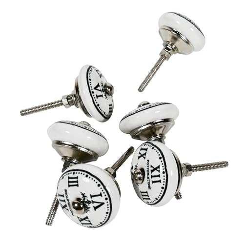 Image of Vintage Ceramic Knobs for Kids and Kitchen Cupboards, Drawers, Wardrobes, PC Cabinets, Almirahs, Dressers, Decorative Pull Handles for Dressing Table and Home Decor - Set of 6, Roman