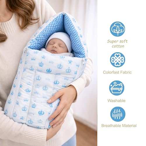 Image of Fareto Combo of Baby Bed with Net | Carry Bag | 4 Pcs Bedding Set (0-6 Months, Baby Size, Cotton) (Blue Taj)