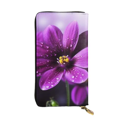 Purple Flower Wallet For Women Men Clutch Rfid Blocking Leather Wallets Large Capacity Purse Credit Card Holder Money Case With Zipper Phone Holder Long Travel Purse