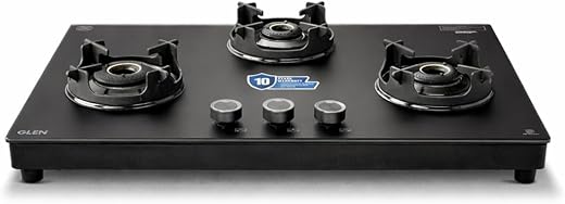 Glen Premium LPG Gas Stove 3 Burner | Matt Finish Glass | 1 Jumbo Forged Brass Burner | 10-Year Warranty | 360° Revolving ...