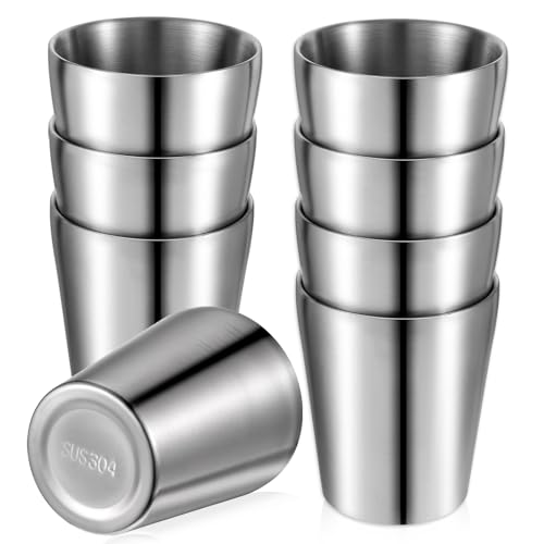 Apausvcm 8 Pack Stainless Steel Insulated Cup, 10 oz Stackable Double Wall Vacuum Insulated Cup Reusable Camping Cups Metal Drinking Glasses for Party Bar Travel Camping Home and Outdoor(Sliver)