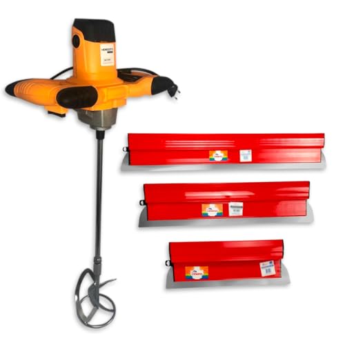Misturador Tinta Argamassa Elétrico Pedreiro Pintores Menegotti Com Motor Mono 60Hz 220V Mel1200W V4 0-780 rpm C/3 Desempenadeiras Berox 25, 40, 60cm Compel