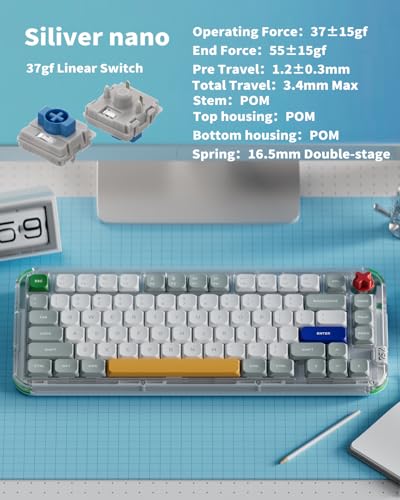 Image of nuphy Kick75 Wireless Low Profile Mechanical Keyboard with Volume Knob,75% Hot Swappable Custom Keyboard,80 Keys RGB Backlit with PBT Keycaps,BT /2.4G /USB-C (Silver Nano Switch)
