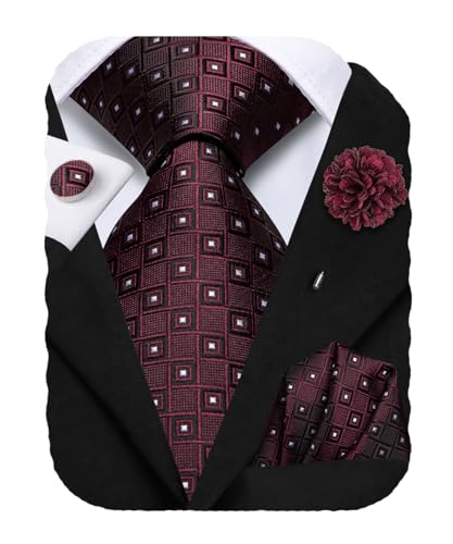 Image of Hi-Tie Men's Silk Ties Formal Woven Classic Necktie Pocket Square Cufflinks Lapel Pin Set Wedding Business