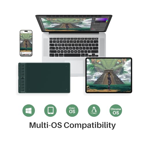 Image of HUION Inspiroy 2 Medium Drawing Tablet with Scroll Wheel, 9 x 5 in, Green | Scroll Wheel, 8 Custom Keys, PenTech 3.0 60 Tilt Support Battery-Free Stylus, Works with Mac, PC and Android