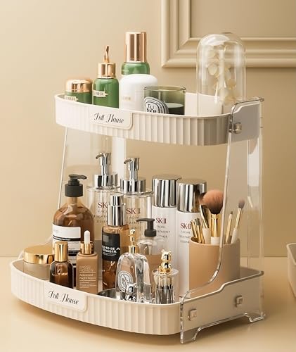 VNIMTI Skincare Organizers 2 Tier, Makeup Organizer Countertop, Cosmetic Display Cases, Makeup?Skincare Organizer for Vanity, Desktop, Bathroon, Ideal Gifts for Women (Beige-2 Tier)