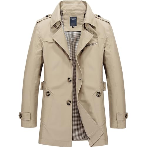 Gsice Trench-coat court pour homme à simple boutonnage léger Vestes en coton Coupe-vent (beige 2XL)