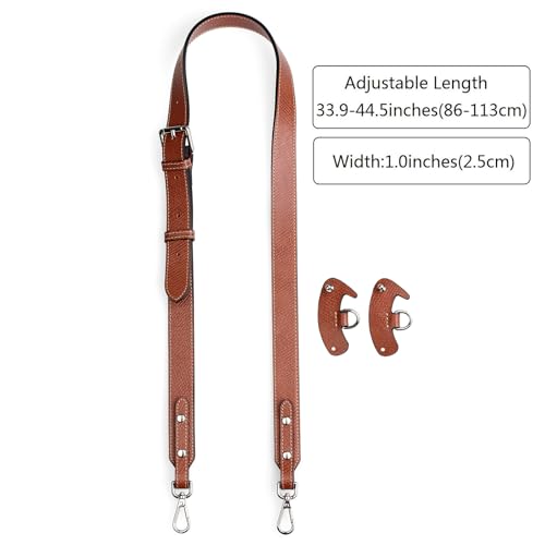 Image of jiesinlov Cowhide Bag Straps Replacement Crossbody Adjustable Shoulder Strap for Small Le Pliage (Brown Leather Silver Buckles)