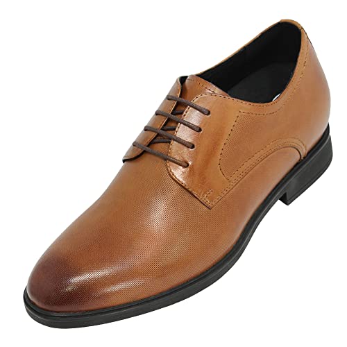CALTO Men's Invisible Height Increasing Elevator Shoes - Brown Premium Leather Lightweight Lace-up Formal Oxfords - 3 Inches Taller - Y10752 - Size 6 D(M) US