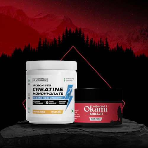 Image of Wellcore Creatine (33 Servings, Tropical Tango) + Okami Shilajit Resin (20g) | Power & Stamina Booster | Lab Tested | For Men & Women