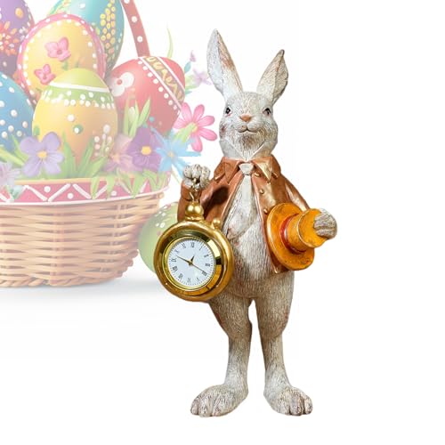 Statuine Di Coniglietto Pasquale,con Orologio e Cappello a Cilindro Statuina Carina | Decorazione Coniglio Pasquale E Statuine Animali - Per Camera Soggiorno Aula Ristorante Caffè Hotel Tavolo Scaffal