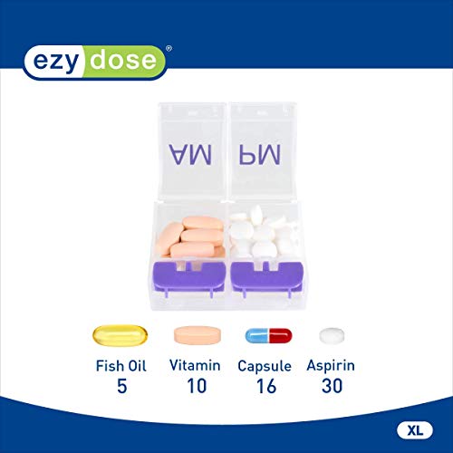 Image of EZY DOSE Daily Push Button Pill Case, Medicine Planner, Vitamin Organizer Box, 2 Times a Day, AM /PM Large Compartments, Arthritis Friendly, Clear Lids, Color May Vary, BPA Free | Daily Pill Case, Medicine Planner, Daily Vitamin Organizer, 2 Times a Day, Arthritis Friendly Push Button Lids, BPA Free