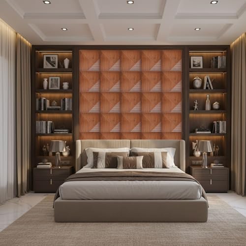 Image of Kayra Decor 3D PVC Wall Panels for Bedroom & Living Room |Fluted Design |Darkwood Color | 19.7 x 19.7 Inch | Pack of 18 | 48.42 Sq Ft