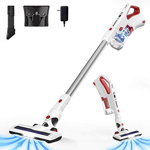 Aucma Aspirador sin Cable, EV-675 Aspiradora Escoba sin Cable Ultraligera, LED Cabeza, 2 Velocidades, Extraíble batería Ion-Litio, Aspiradora de Mano Removedor de Acaros con Tecnología Ciclónica