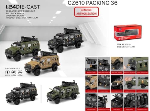 Image of 1:24 Armored Police Car with Tooth Tiger Explosion Proof Die-Cast Model Metal Pull-Back Car with Lights & Sounds with 4 Opening Doors Kids' Best Showpiece Toy Car (1:24 Armored Police-Brown Color)