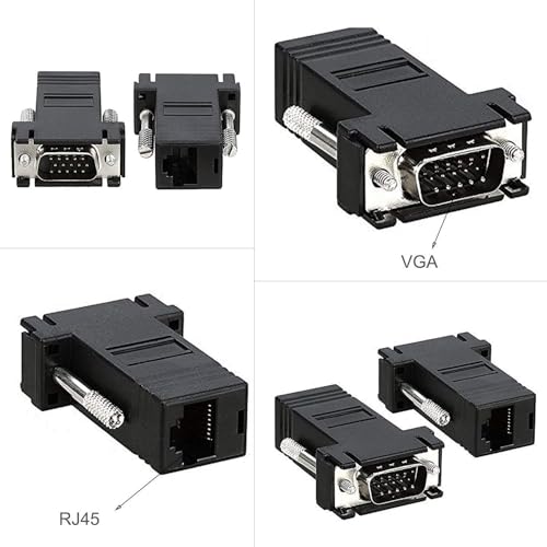 Image of VGA Male to RJ45 Female Converter, VGA to LAN Extender 15pin Male to LAN CAT5 CAT6 RJ45 Net Cable Female Adapter. Black.