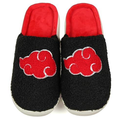 Bioworld Naruto Akatsuki Chenille Red Cloud Glitter Accent Design Non-Slip Velveteen Lined House Slippers For Men Women2