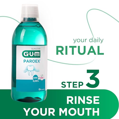 GUM PAROEX 0,06% Pflege- Mundspülung | fortschrittliche Zahnfleischpflege | Zweifach-Antiplaque-System | beruhigt empfindliches Zahnfleisch | alkoholfrei | 12 x 500 – Bild 4