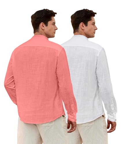 Image of Zombom Men's Combo Cotton Polyester Blend Solid Full Sleeve Straight Regular Fit Mandarin /Chinese Collor Kurta (Pack of 2)