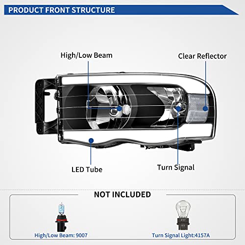 Image of OEDRO Switchback Turn Signal & LED DRL Headlights Headlamps Compatible with 2002 2003 2004 2005 Dodge Ram 1500 /03 04 05 Dodge Ram 2500 3500 Pickup Black Housing Clear Reflector Clear Lens