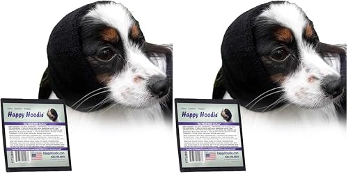 Image of Happy Hoodie The Original Dog & Cat Calming Band - American Brand - Anxiety Relief /Noise Protection-Grooming-Thunder-Fireworks (Black) - Since 2008, Small (Pack of 2)