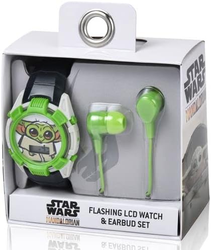 Miniatura 4 de Accutime Lucasfilm Star Wars Baby Yoda - Juego de reloj digital para niños, luces LED intermitentes, pantalla LCD con auriculares, reloj para niños,