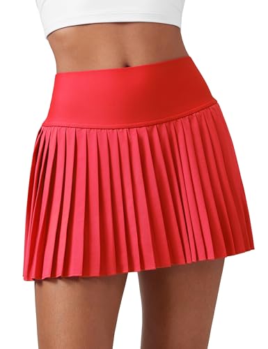 CRZ YOGA Falda de Tenis Plisada Femenina con Pantalones Cortos de Bolsillo Rojo Profundo 38