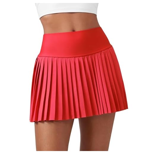 CRZ YOGA High Waisted Pleated Tennis Skirts for Women - Mini Lined Casual Tummy Control Skort with Pockets Deep Red X-Small