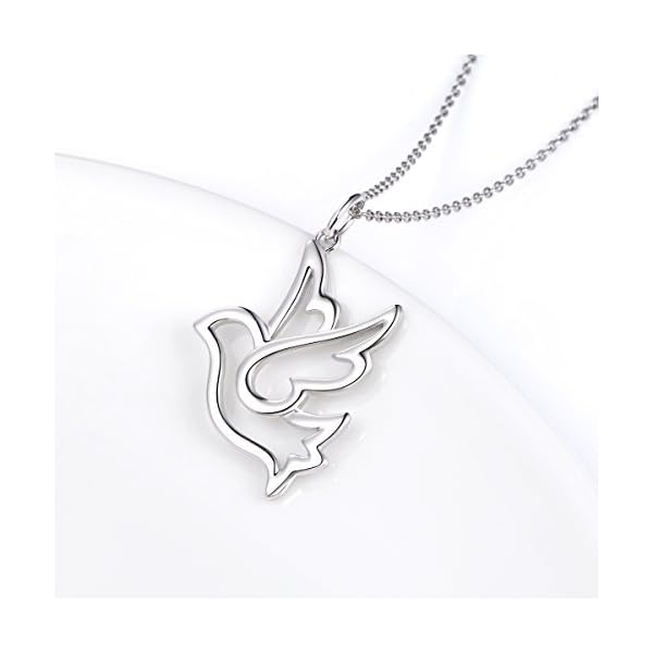 DAOCHONG S925 Sterling Silver Doves Birds Faith Hope Love Pendant Necklace 18 inches Rolo Chain