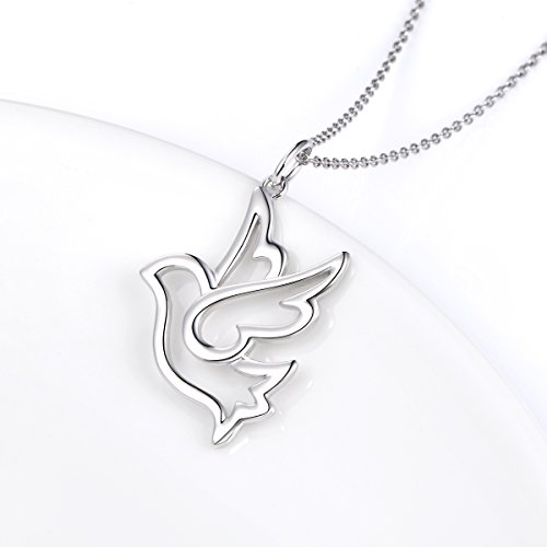 DAOCHONG S925 Sterling Silver Doves Birds Faith Hope Love Pendant Necklace 18 inches Rolo Chain - Image 5