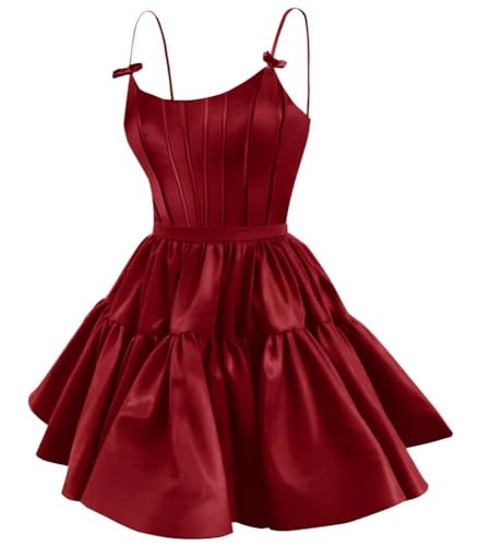 Spaghetti Straps Satin Homecoming Dresses for Teens 2025 A-line Short Prom Dress Ruffles Pleated Cocktail Party Gowns
