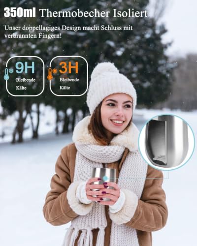 BeBeiZi 2 Stück Weinbecher Edelstahl, 350ml Stemless Weinbecher Mit Deckel Und Strohhalm, Vakuumisolierte Reisekaffeetasse für Cocktails… – Ansicht 4