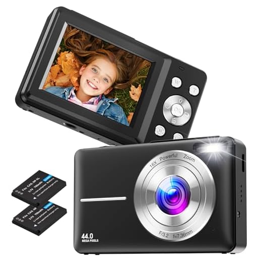Macchina Fotografica Digitale, 1080P Macchina Fotografica Compatta 44MP Fotocamera Digitale con Zoom Digitale 16X e 2 Batterie per Ragazzi, Ragazze, Adolescenti e Principianti (Nero)
