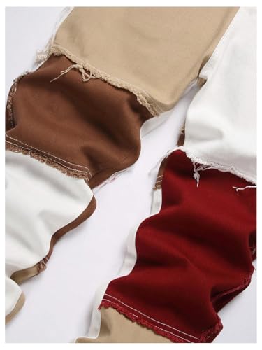 WDIRARA Men's Color Block Cowboy Pants Straight Leg Jeans Distressed Frayed Denim Pant4