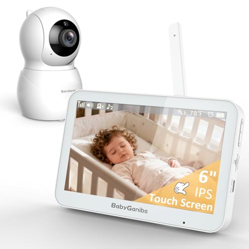 Baby Ganibs Baby Monitor with Camera and Audio - 6'' IPS Touch Screen with Photo & Video Recording, Night Vision Baby Monitor No WiFi, Time Display, 2-Way Talk, 8 Lullabies, 1000ft