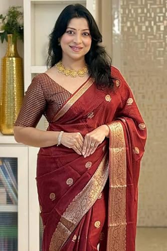 Image of SGF11 Women's Kanjivaram Soft Silk Saree With Blouse Piece