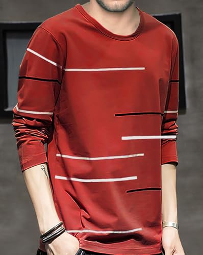 Image of Noble Monk Men Full Sleeve Round Neck T-Shirt | Printed Sleeves |Regular fit Tshirt for Men