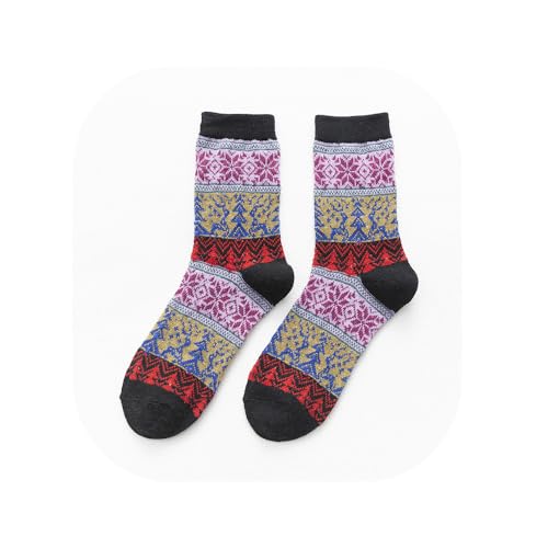 Image of Women Winter Socks 5 Packs Wool Socks Gifts for Mom Warm Vintage Soft Christmas Socks Thick Cold Knit Crew Socks