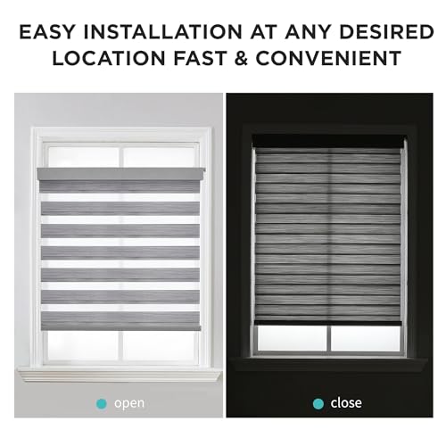 Joydeco No Drill Zebra Blinds for Windows, Cordless Day & Night Dual Sheer Roller Shades, Easy Installation, Free-Stop Lift System, Light Filtering Privacy Blinds for Home(Grey,46" W x 75" H)