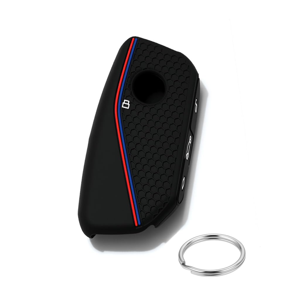 ATFIGII Schlüsselhülle kompatibel mit BMW X1 Msport X2 X5 G05 M60i X5M X6 X7 740i X3 M50 540i 2024 2025 2026 Schlüsselhülle Silikon Schutzhülle Gehäuse A Schwarz Blau