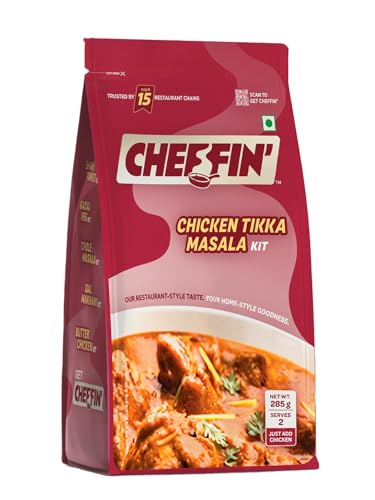 Image of Cheffin' Chicken Tikka Masala 285g | Chef Curated Gourmet Cooking Kit|Cooks 150-200g Chicken | Ready in 10 Min | 100% Natural, No Preservatives | Just Add Fresh Chicken |Serves 2-3