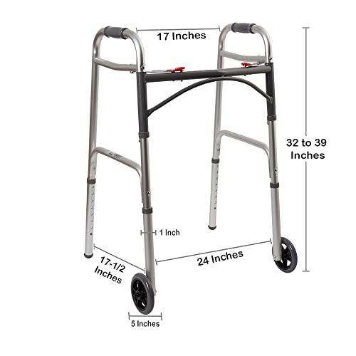 Mckesson Folding Walkers With Wheels, Aluminum, 32 In To 39 In, 350 Lbs Weight Capacity, 1 Count #TOP4