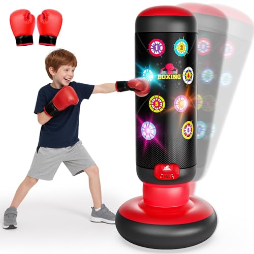 Boxsack Kinder, Boxsack Stehend mit Musik & Licht, Interaktiv Punching Bag, Aufblasbarer Standboxsäcke mit Boxhandschuh Geschenke für 6 7 8 9 10 11 12 Jahren Kinder Jungen Boxsack Kinder, Boxsack Stehend mit Musik & Licht, Interaktiv Punching Bag, Aufblasbarer Standboxsäcke mit Boxhandschuh Geschenke für 6 7 8 9 10 11 12 Jahren Kinder Jungen