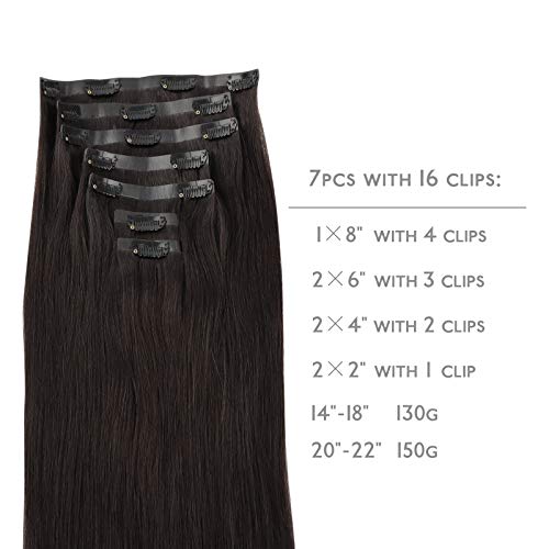 Wennalife Seamless Clip In Hair Extensions, 16 Inch 7pcs 130g Dark Brown Real Human Hair - Image 2