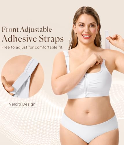 Image of BRABIC Wireless Zip Front Closure Bras for Women No Underwire Full Coverage Comfort Everyday Post Surgery Compression Bra